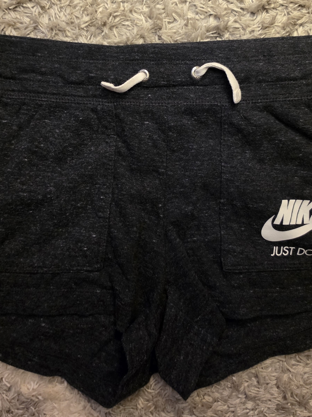 NWOT Nike Black Heather Womens Drawstring Lounge Shorts with White Logo